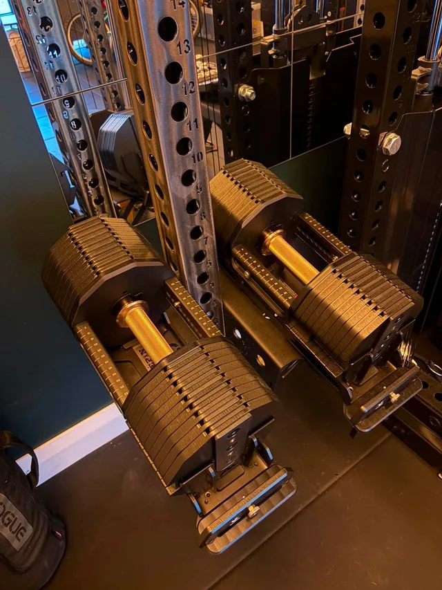 Rob’s REP Pepin adjustable dumbbells in their cradles